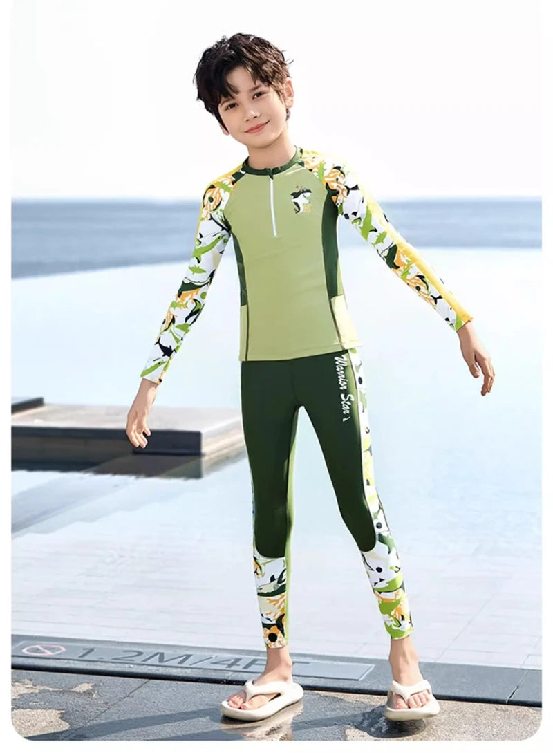 Full Body Boys Swimwear Sun Protection Kids Swimsuit Two Piece Children Long Sleeve Bathing Suit Summer Swimming Pool Clothes