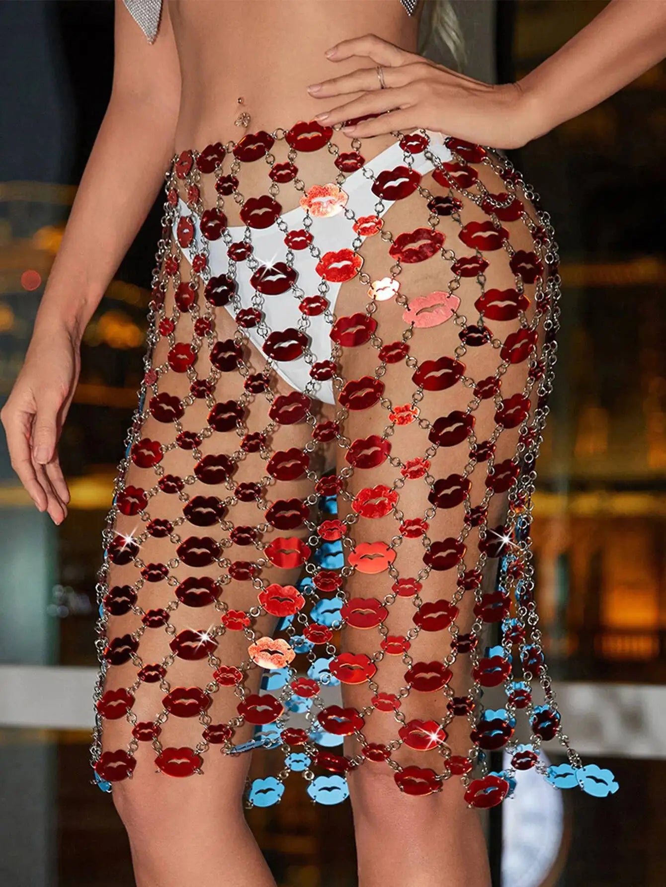 Sexy See Through Metal Sequin Maxi Skirt Women Summer Y2K Gothic Long Skirts for Woman Night Club Rave Outfit Beach Dress Sets H