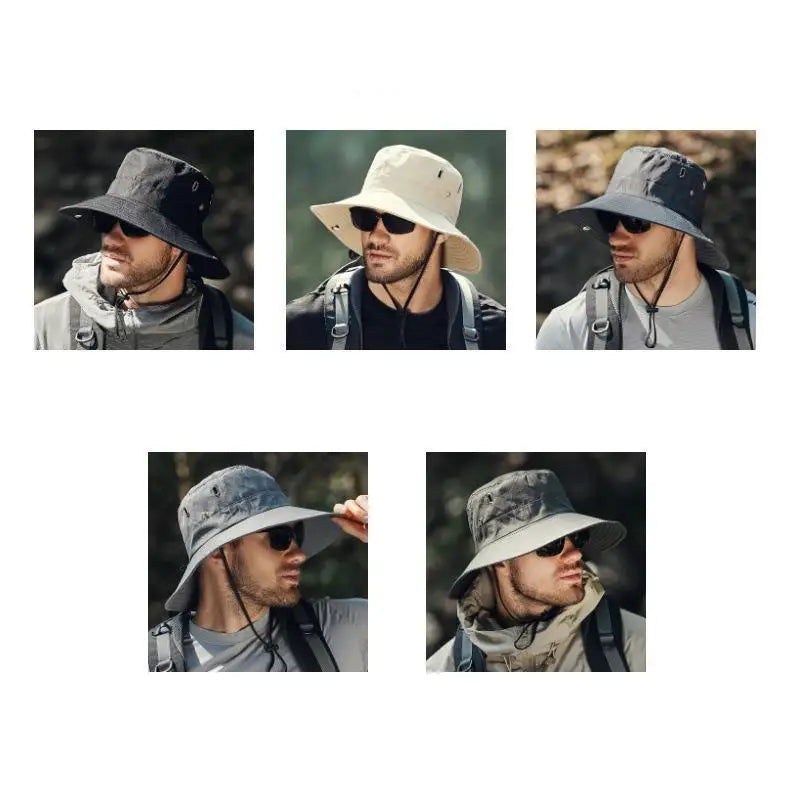 Summer Bucket Hat For Men Fisherman Cap Fishing Outdoor Sunshade Big Brim Sunscreen Riding Hiking Suncreen Sunhat