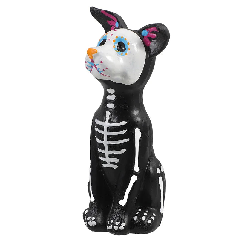 Day of The Dead Dog and Cat Figurine Halloween Statue Sugar Skulls Animal Statue Resin Crafts Home Desk Decorations