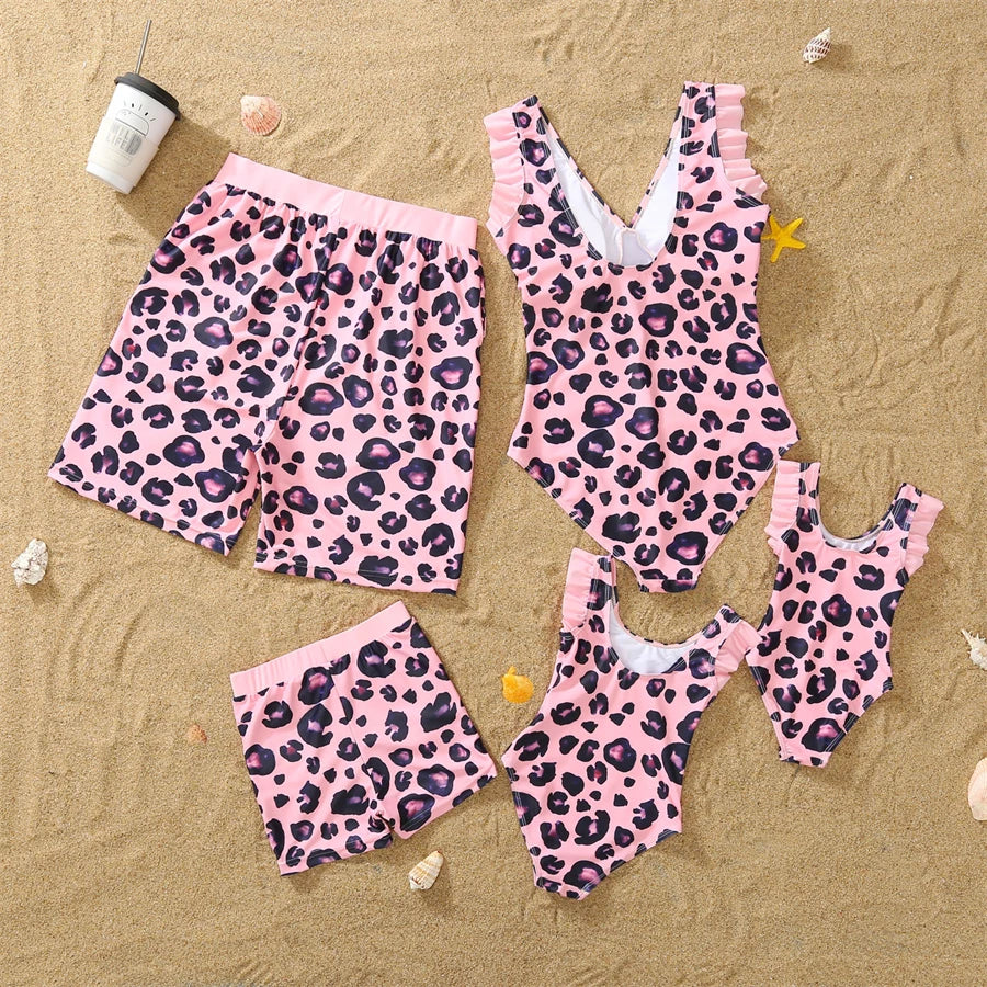 Dinosaurs Swimwear Family Matching Outfits V-Neck Mother Daughter Swimsuits Mommy and Me Dresses Clothes Father Son Swim Shorts