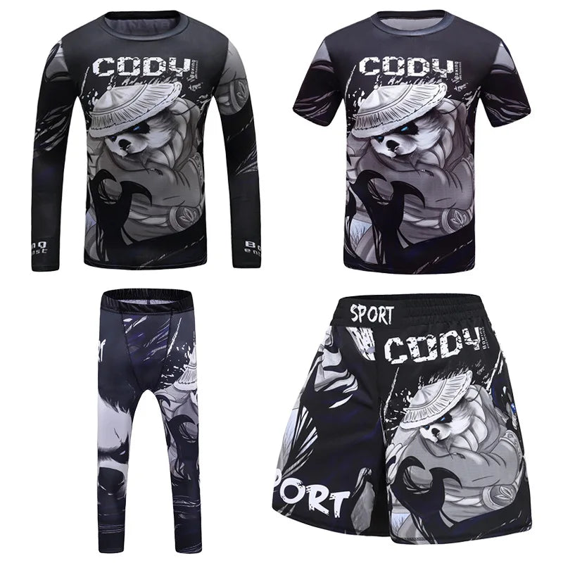 New Kids 4/pcs Sets Rashguard Jiu Jitsu MMA T-shirt+Pant For Children Muay Thai Shorts BJJ Tight Sportsuit MMA Boxing Fightwear