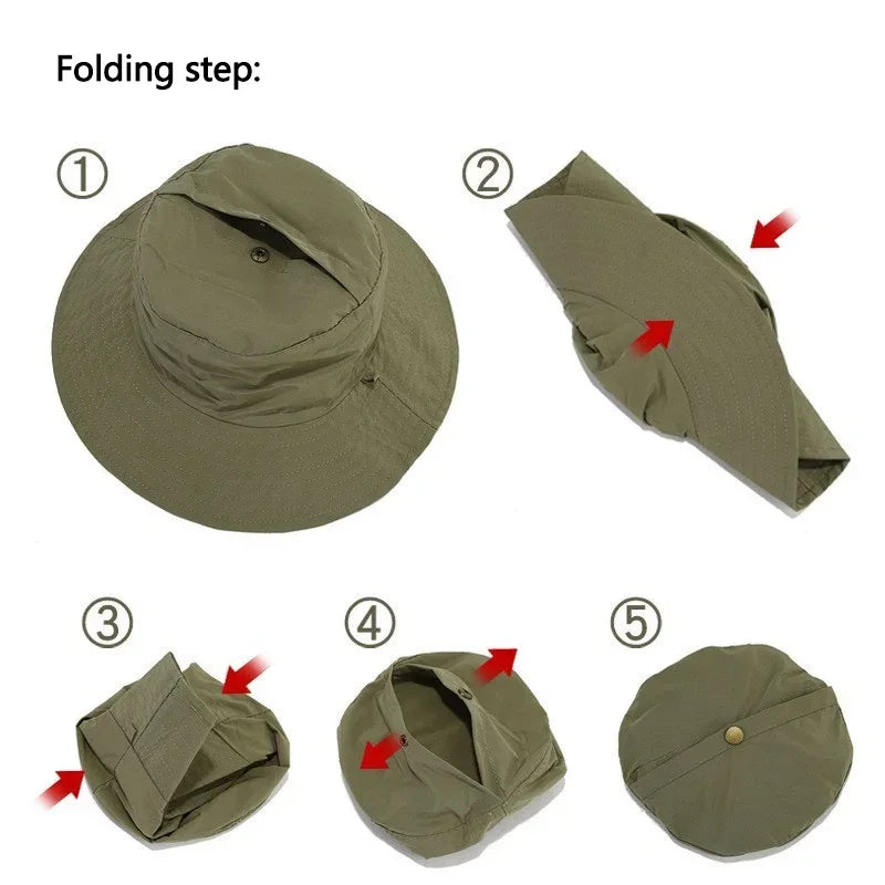 Summer quick-dry outdoor hiking hat for men, foldable and packable, sun protection and shade hat Multifunctional quick-dry visor
