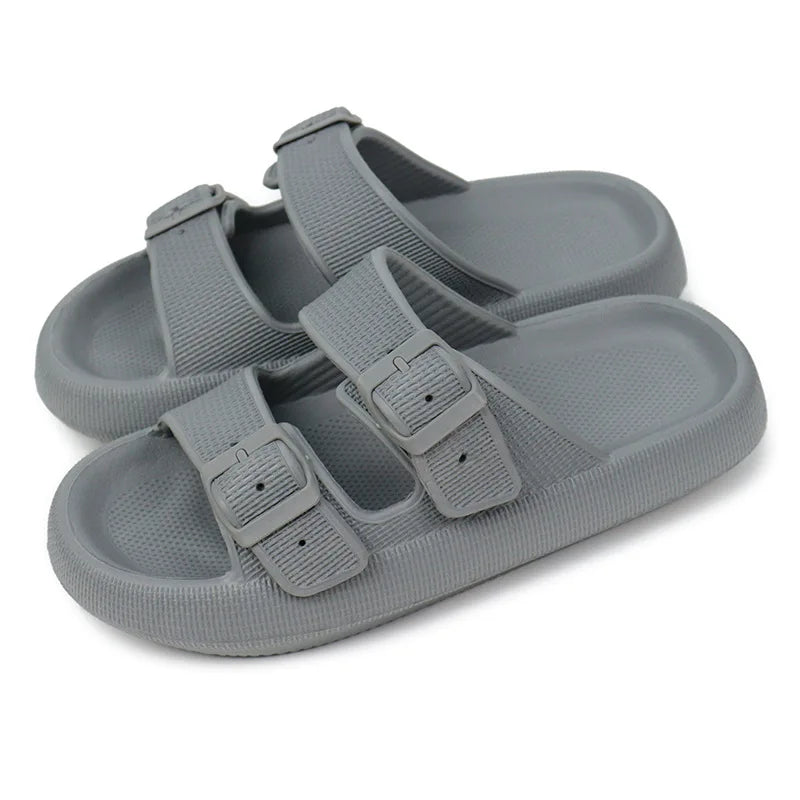 Soft Sole Beach Slippers Men Summer Adjustable Buckle Non-Slip Home Woman Comfortable Thick Bottom Sandals