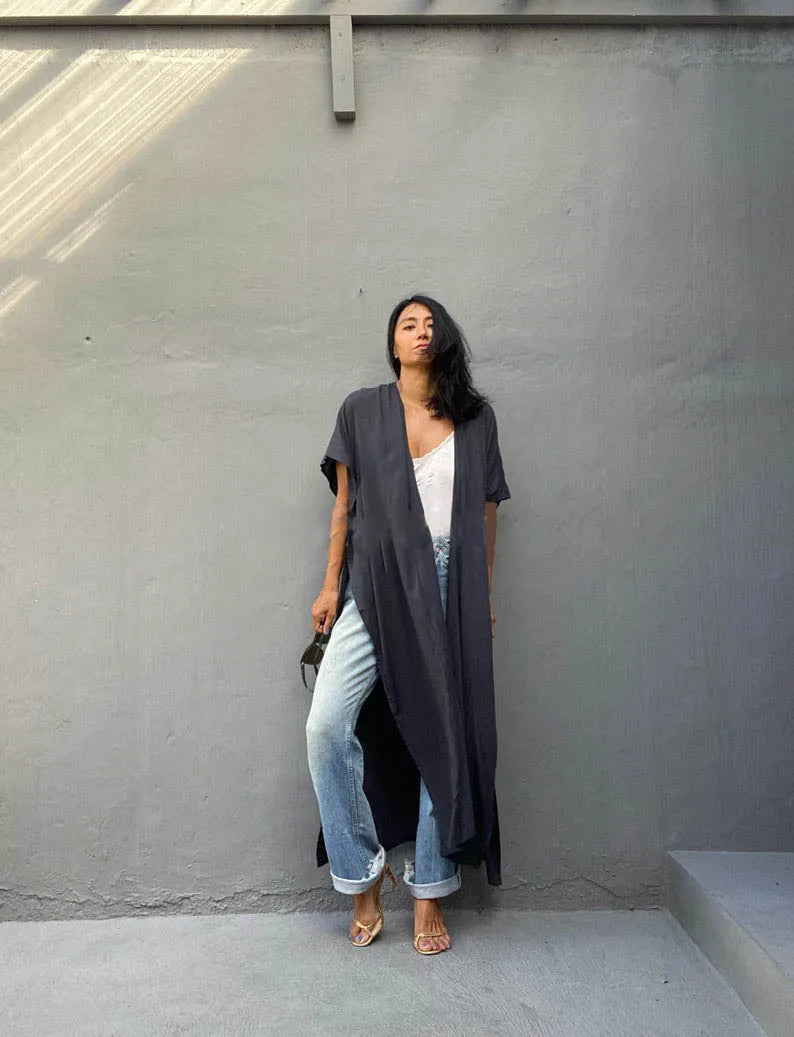 Swimsuit Cover Ups for Women Beach Cape Tunic Kimono Summer Belted Split Wrap Dresses Pareo Holiday Bathing Suits Factory Supply