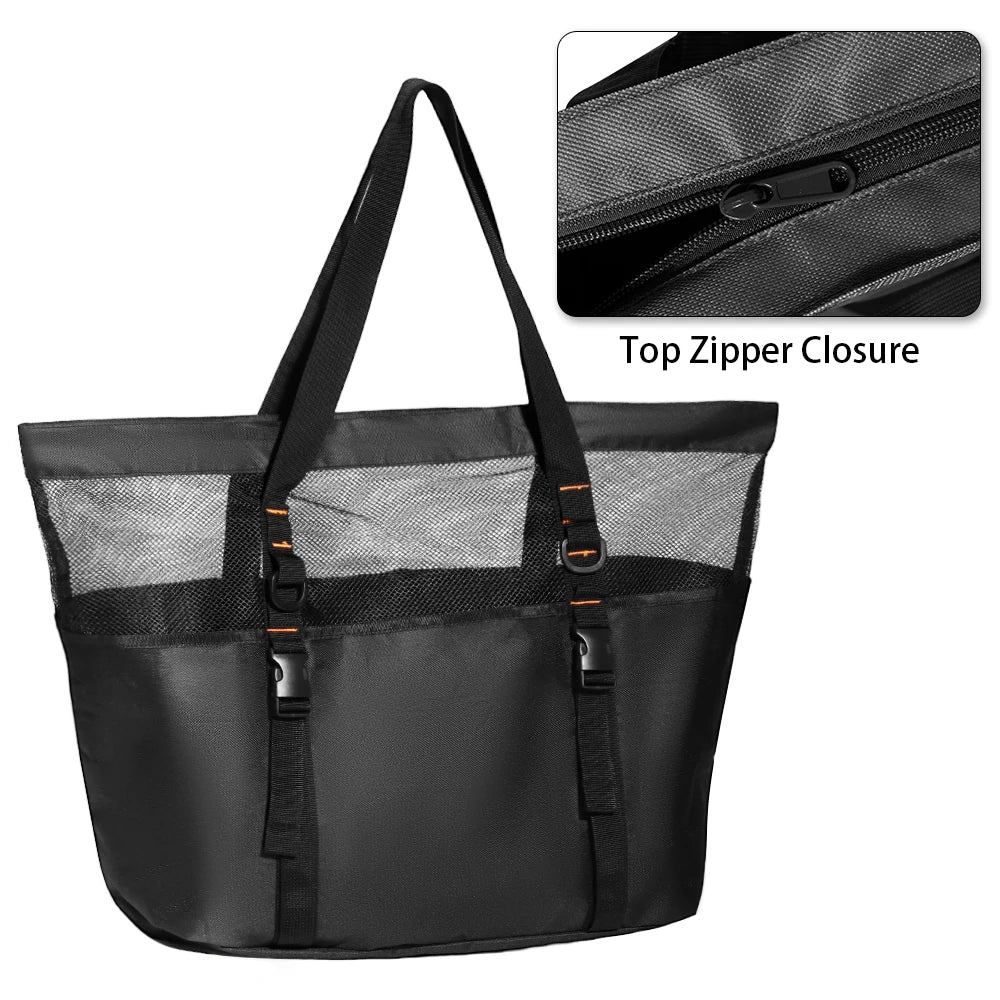 Extra Large Mesh Beach Bag with Zipper Bottom, Oversized Beach Tote Bag for Beach or Pool Trip