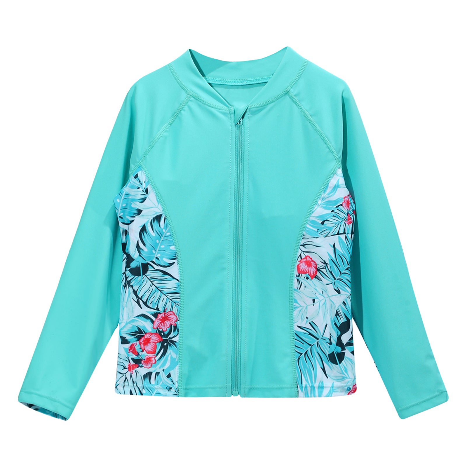 Kids Girls Print Rash Guard T-Shirt Swim Top Long Sleeve Zipper Tops UPF 50+ Sun Protection Pool Swimming Bathing Beach Swimwear