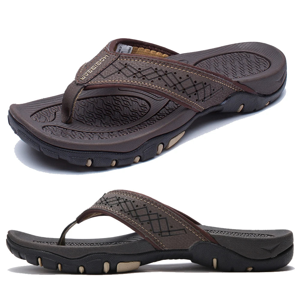 Jumpmore Summer Flip Flops Men Shoes Outdoor Fashion PU Leather Flat Shoes Beach Holiday Shoes Size 40-50
