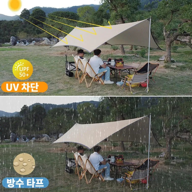 Lightweight 3x4M Hexagonal Camping Tarp Waterproof Awning Sun Shelter Outdoor Canopy for Hiking Beach Picnic Travel