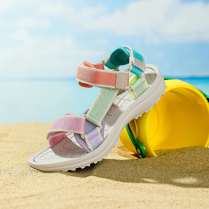 Summer Children Girls' Breathable Sport Sandals Non-Slip Soft Sole Outdoor Beach Shoes Kids Casual Waking Sandals Size 30-38