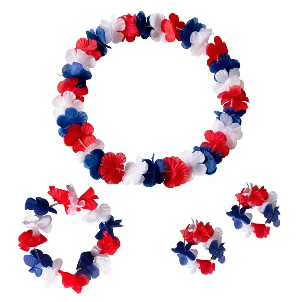 4pcs/set Hawaiian Flower Lei Hula Necklace Garland Headband Wristbands Wedding Decorations Beach Tropical Party Supplies