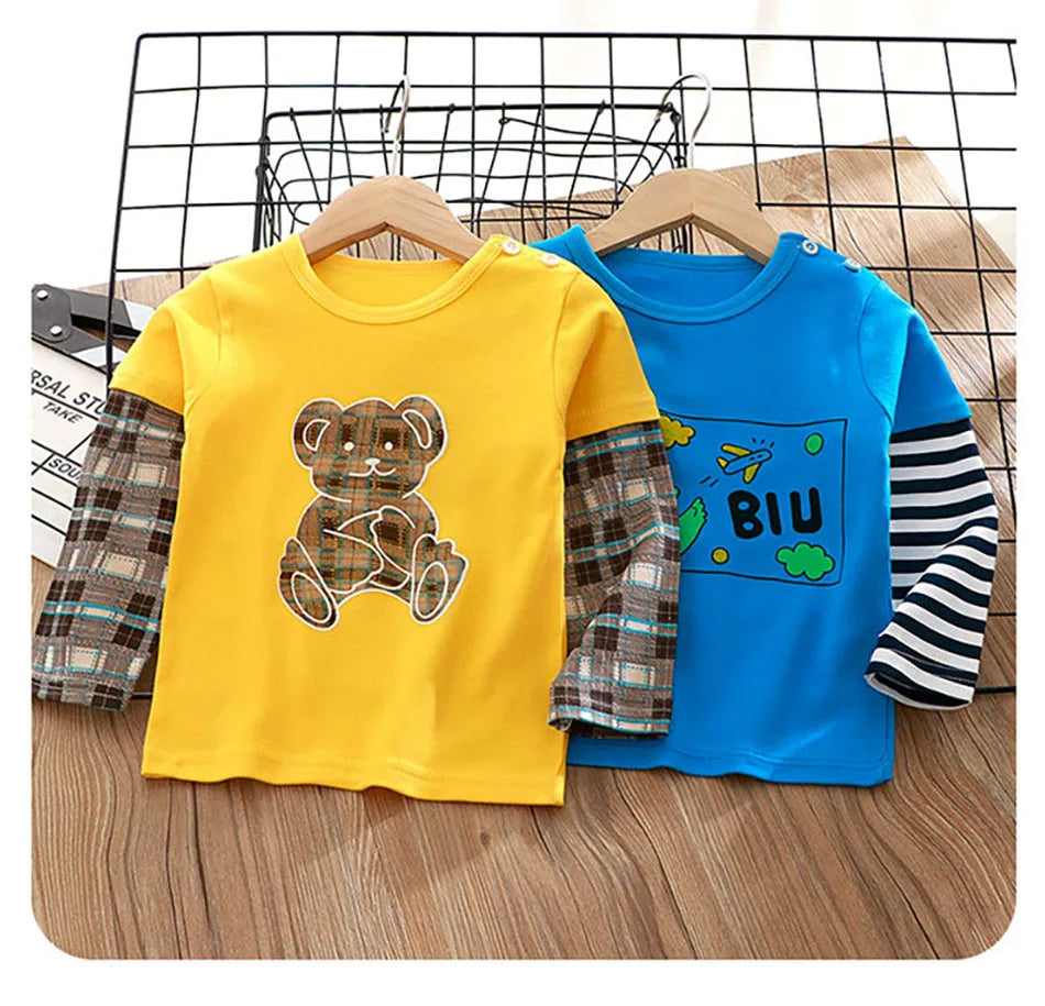 Durable Children Cotton Long Sleeve Dinosaur Pattern Print Shirts Suitable Boys and Girls Autumn Winter Playtime and School Days