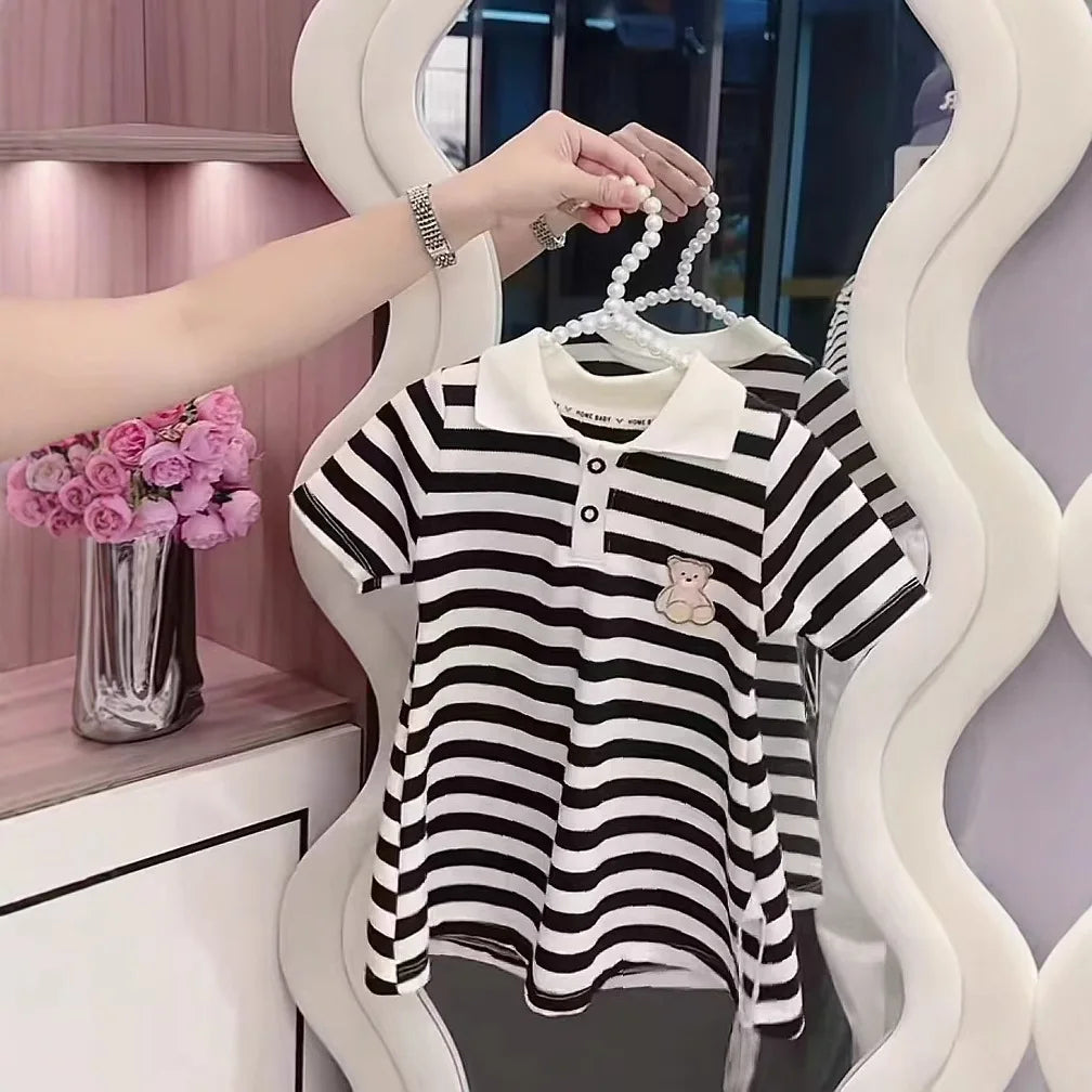 2025 New Children's Dress Girls' Summer Korean Edition Fashion Bubble Sleeves Checkered Strap backless Dress 1-6Y