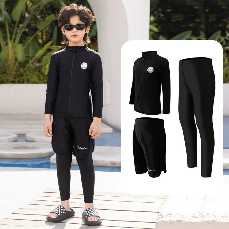 Girls/Boys Rash Guards 3 Pieces/Set Swimsuit Long Sleeve Bathing Suit Shirt+Shorts+Long Pants Sun Protective Beachwear