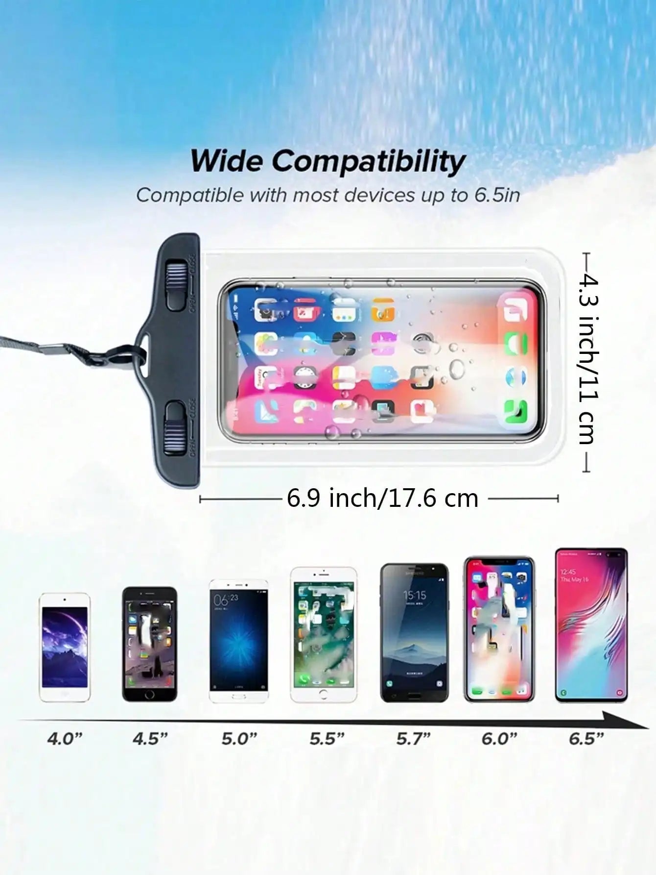 Universal Waterproof Phone Case Touch Screen Dry Bag HD Underwater Pouch for Swimming Beach Up to 7.0 Inch
