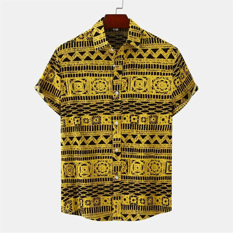Retro Geometric Texture 3d Print Hawaiian Shirt Men Summer Short Sleeves Tops Beach Harajuku Street Lapel Blouse Male Clothes