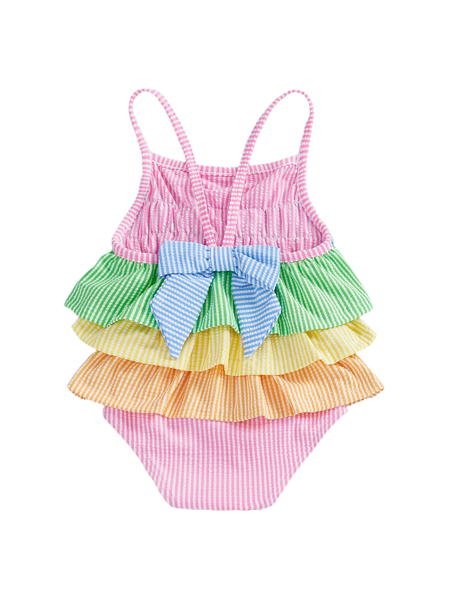 Little Girls Summer Cami Romper Swimsuit Sleeveless Tiered Striped/Plaid Swimwear