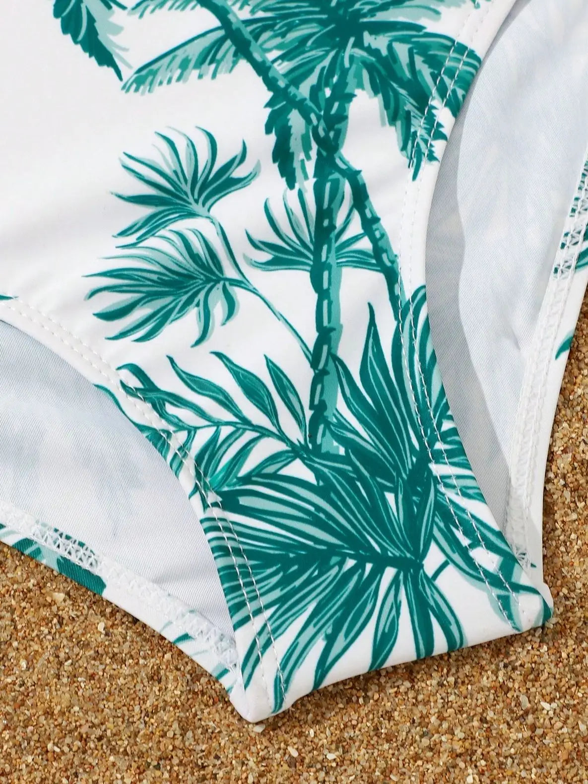 Girls 4pack Palm Tree Print Bikini Sets with Pants+Short Sleeve Crop Top Kids Swimsuit 7-12 Years Children Swimwear Bathing Suit