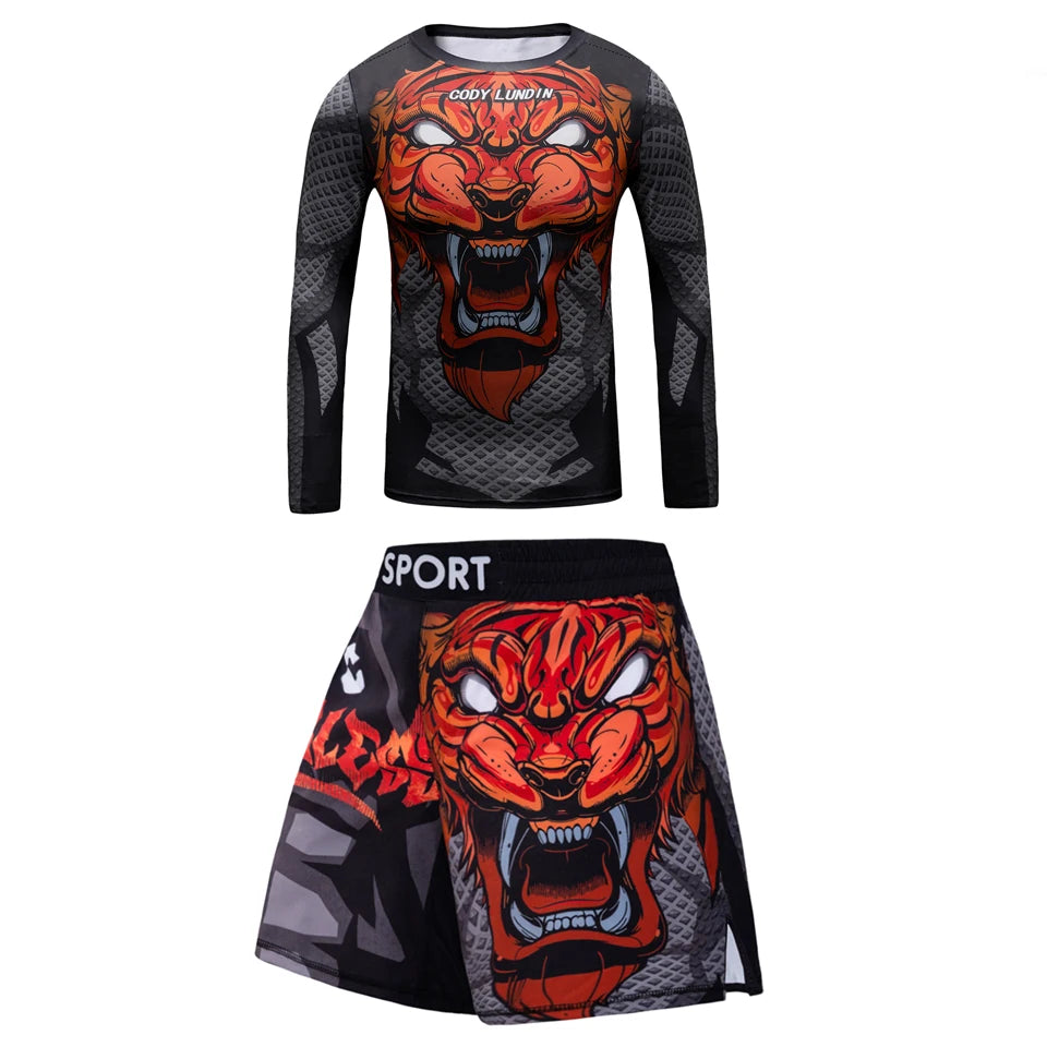 New Kids 4/pcs Sets Rashguard Jiu Jitsu MMA T-shirt+Pant For Children Muay Thai Shorts BJJ Tight Sportsuit MMA Boxing Fightwear