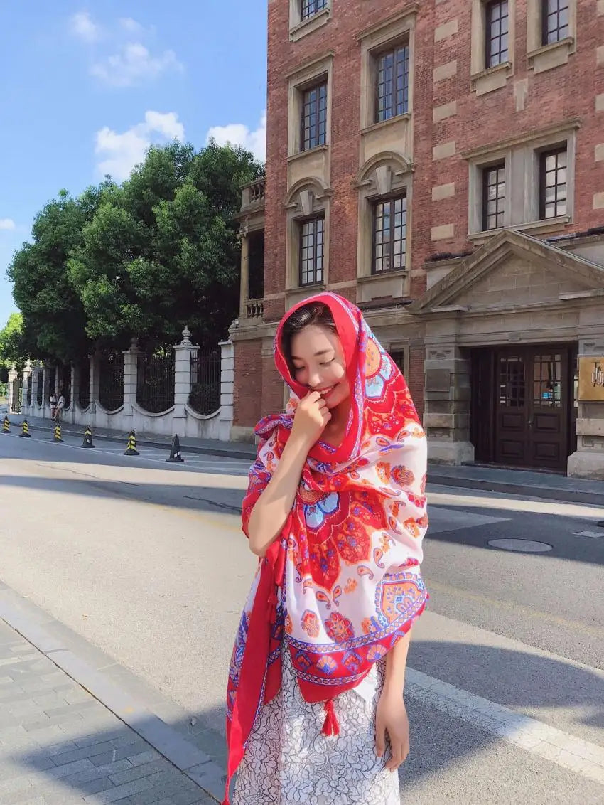 Fashions 90x180cm Twill Cotton Pareo Beach Cover-Ups Women Large Beach Dress Bikini Bathing Swimwear Cover Up Sarong Wrap Scarf