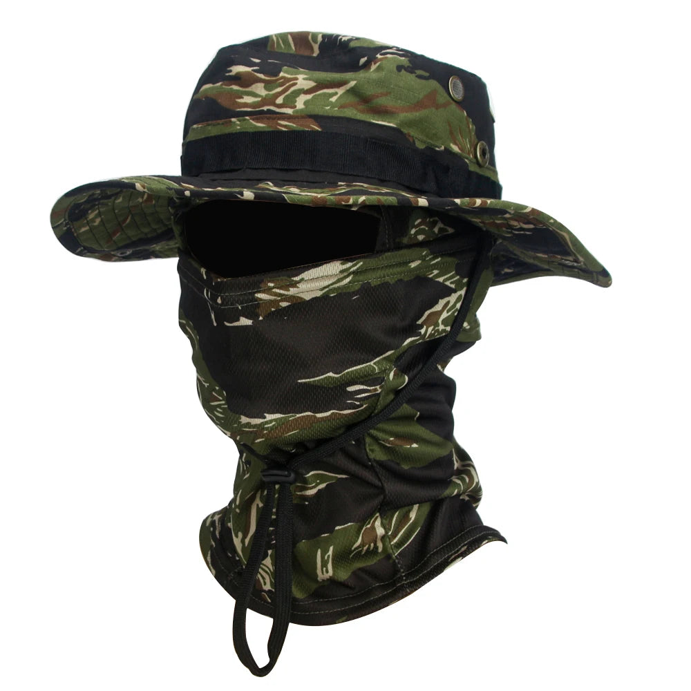 2Pcs/Set Wide-brimmed Hat Balaclava Mixed Set Men Sunscreen Boonie Cap Outdoors Hiking Camping Fishing Hat Sun Hat Fisherman Hat