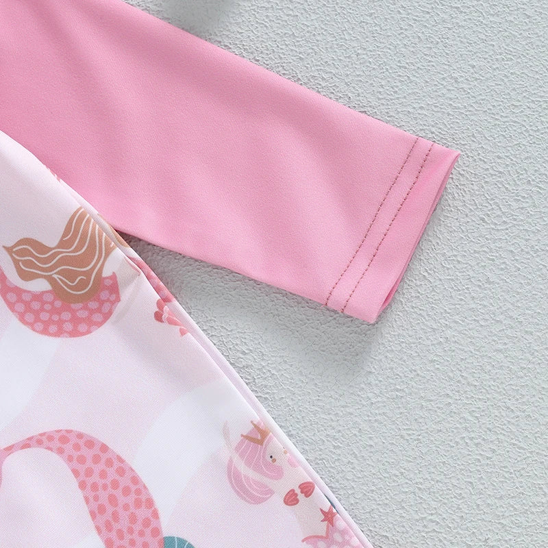 VISgogo Baby Girls Bathing Suit Sea Shell Print Long Sleeve Rash Guard Swimsuit Wide Brim Sun Hat Infant Toddler Beachwear