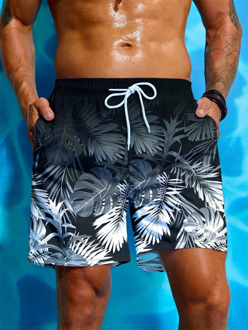 Fashion Palm Leaves Graphic Beach Shorts For Men Summer Trend Vacation 3D Printed Short Pants Casual Streetwear Swim Trunks