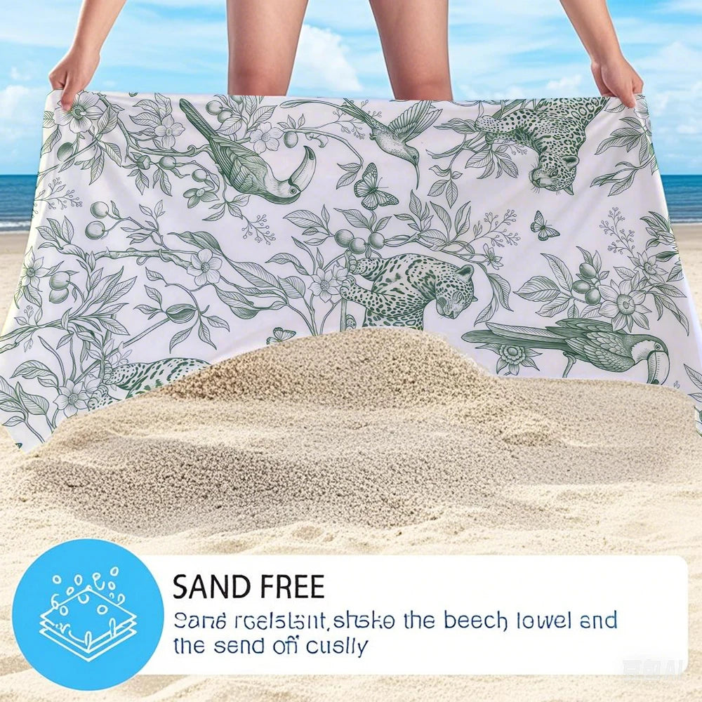Tropical Jungle Sketch Compact Travel Beach Towel Super Absorbent Sand Resistant, Microfiber for Swimming Camping Yoga