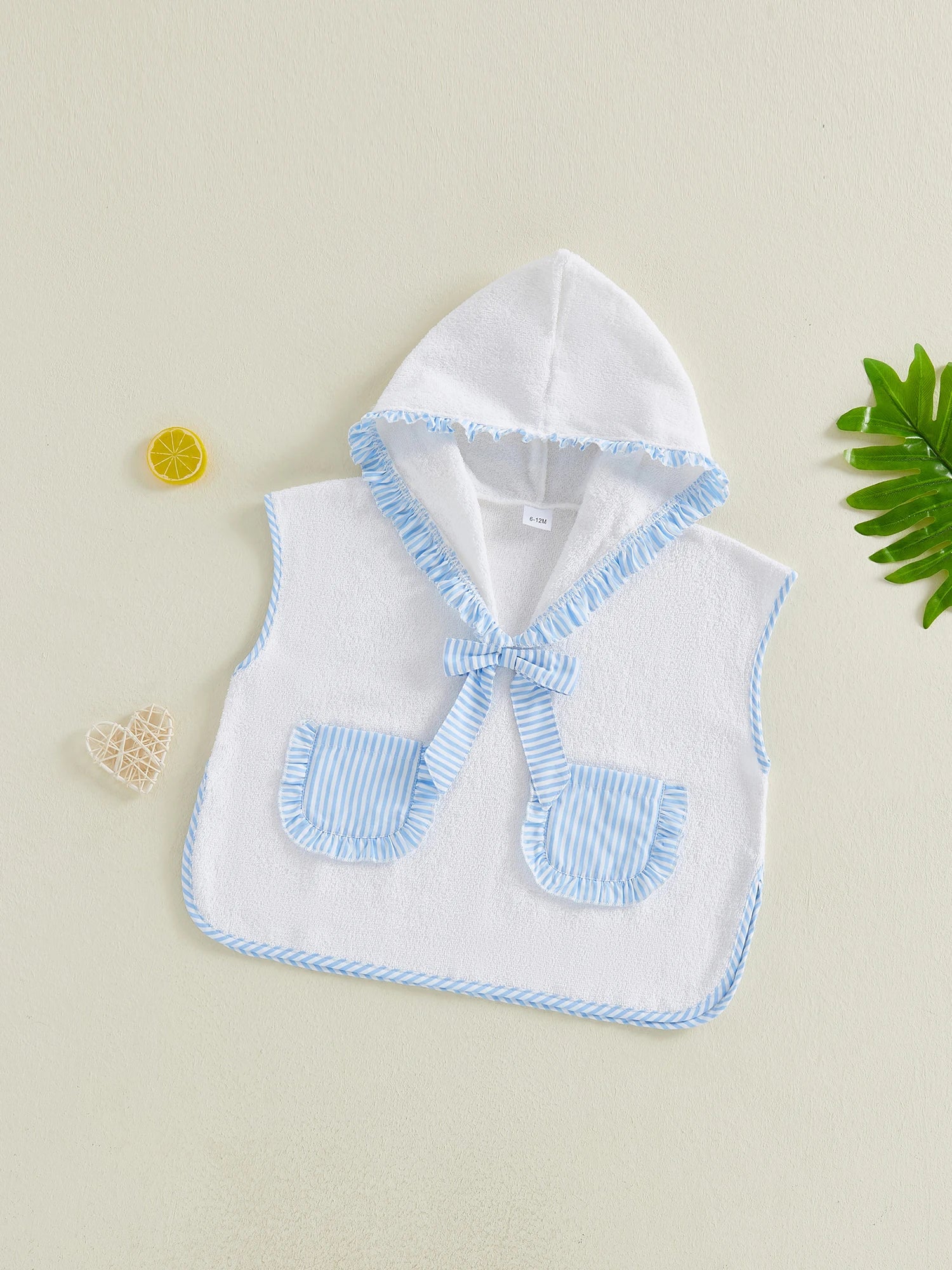0-4Y Toddler Girl Swimwear Cover Ups for Beach Pool Striped Ruffled Trim Hooded Shawl Robe 2026 Spring Summer Kids Beachwear