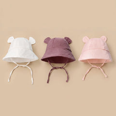 INS Summer Baby Solid Color Gauze Basin Hat New Rabbit Ear Fisherman Hat for Kids Sun Hat