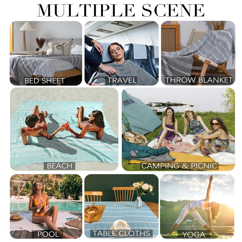 Cotton Turkish Beach Towels Extra Large Sand Free Quick Dry Clearance Swim Bath Camping  Towel Travel Blanket Adult Essentials