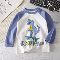 Durable Children Cotton Long Sleeve Dinosaur Pattern Print Shirts Suitable Boys and Girls Autumn Winter Playtime and School Days