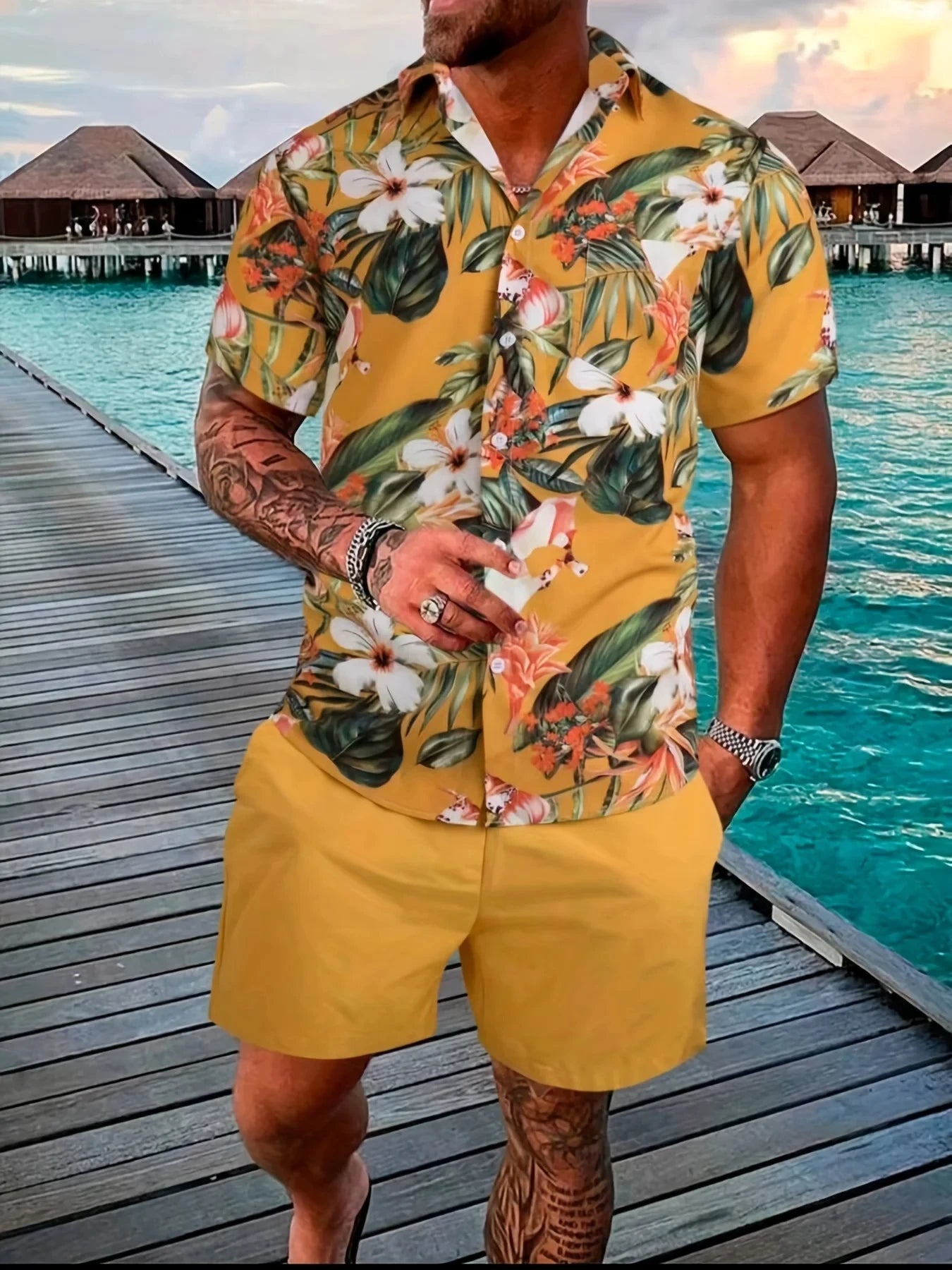 Men Sportswear 2PCS Shirts Suits Man 3D print Fashion Shirts+Shorts Two Piece Sets Hawaii Beach lapel Shirt Set Unisex Clothing