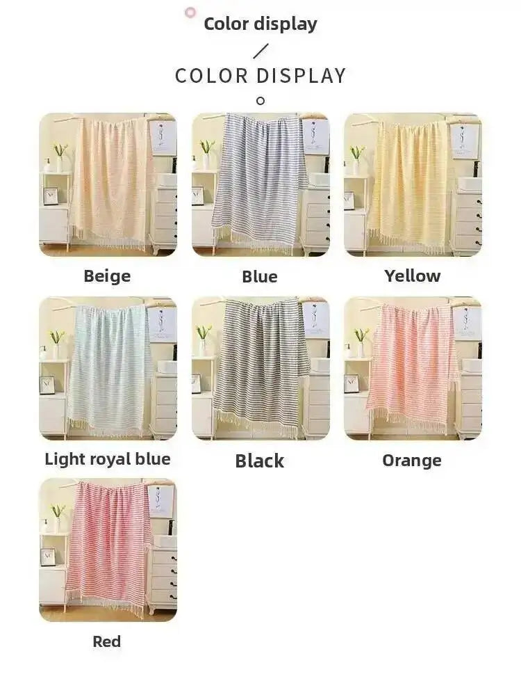 100x180CM Cotton Turkish Beach Towel Sauna Spa Gym Sports Fitness Fringed Bath Towel Shawl Scarf Sang Travel Blanket