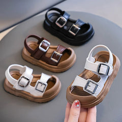 Fashion Solid Korean Kid Sandals Summer New Versatile Anti Slip Soft Bottom Girl Boy Beach Sandal Kindergarten Anti Kick Sandals