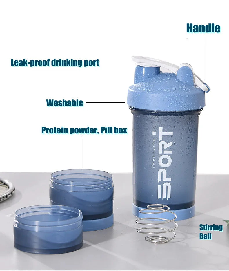 500ML 3-layer Sports Water Bottle Protein Shaker Outdoor Travel Portable Leakproof Drinkware Plastic My Drink Bottle BPA Free