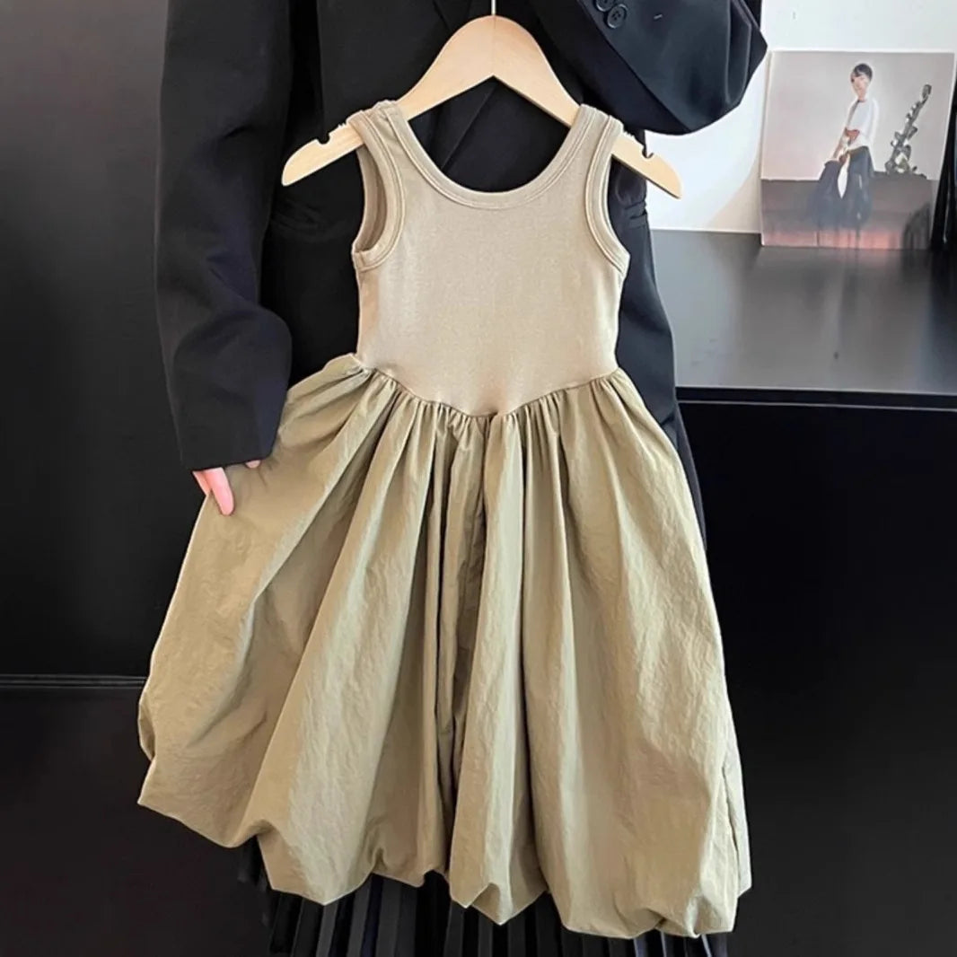 Girls Dress Summer New Splicing Backless Sleeveless Vest Skirt Holiday Beach Skirt Medium and Small Children