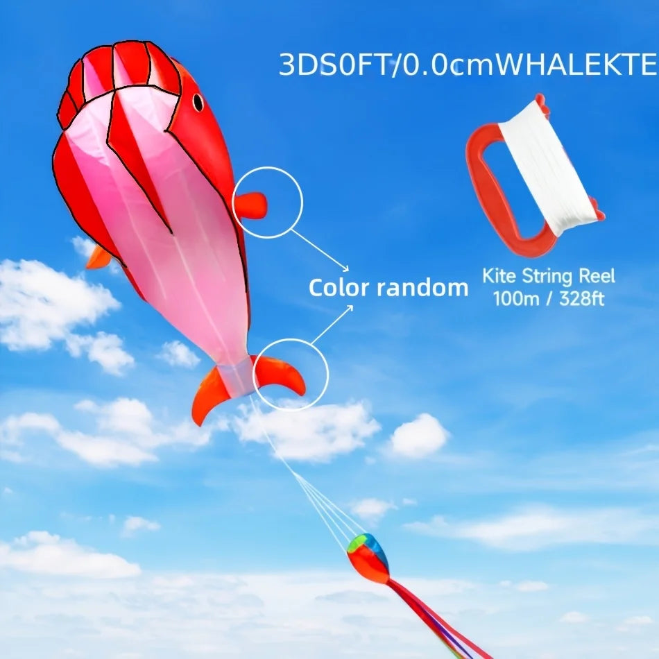 Soft Whale Kite Large Animal Beach Kite Outdoor Entertainment Game Easy To Fly Anti Tear, Comes with Handle Cable Storage Bag