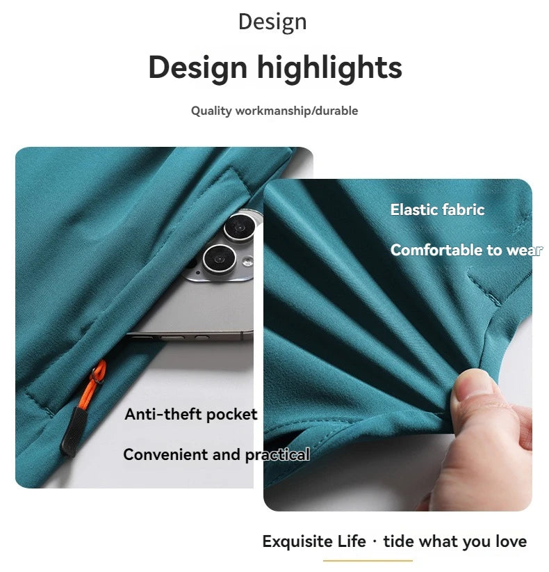 3/4 Sport Shorts Summer Men Casual Solid Ice Silk Light Sweat Absorb Quick Dry Running Fitness Outdoor Loose