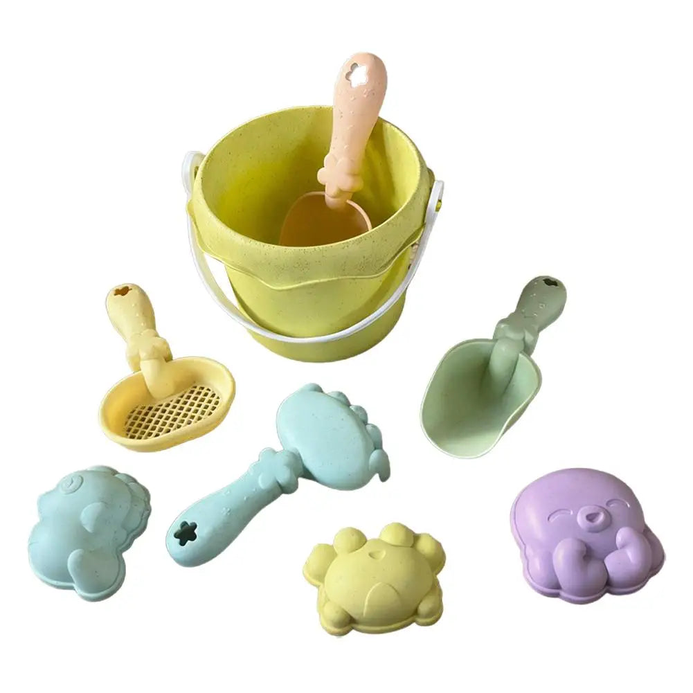 Wheat Straw Kids Beach Toy Set Summer Outdoor Sand Play Kit Eco-Friendly Portable Sand Bucket and Shovel Set Holiday Gifts