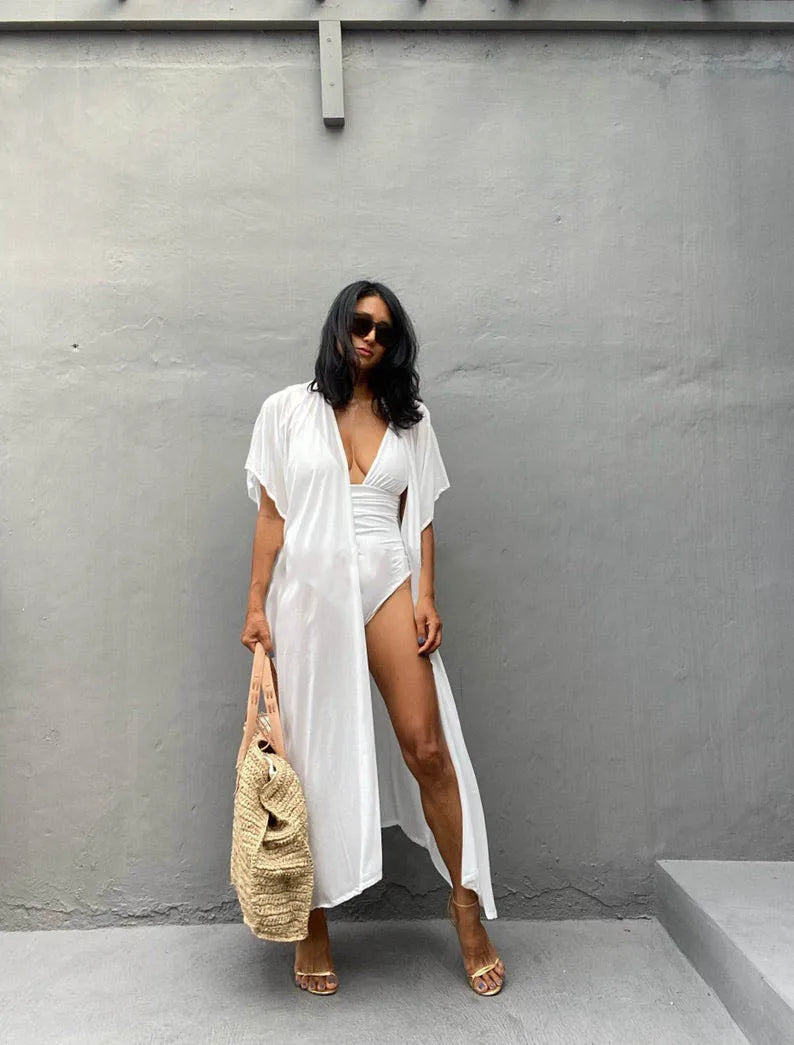Swimsuit Cover Ups for Women Beach Cape Tunic Kimono Summer Belted Split Wrap Dresses Pareo Holiday Bathing Suits Factory Supply