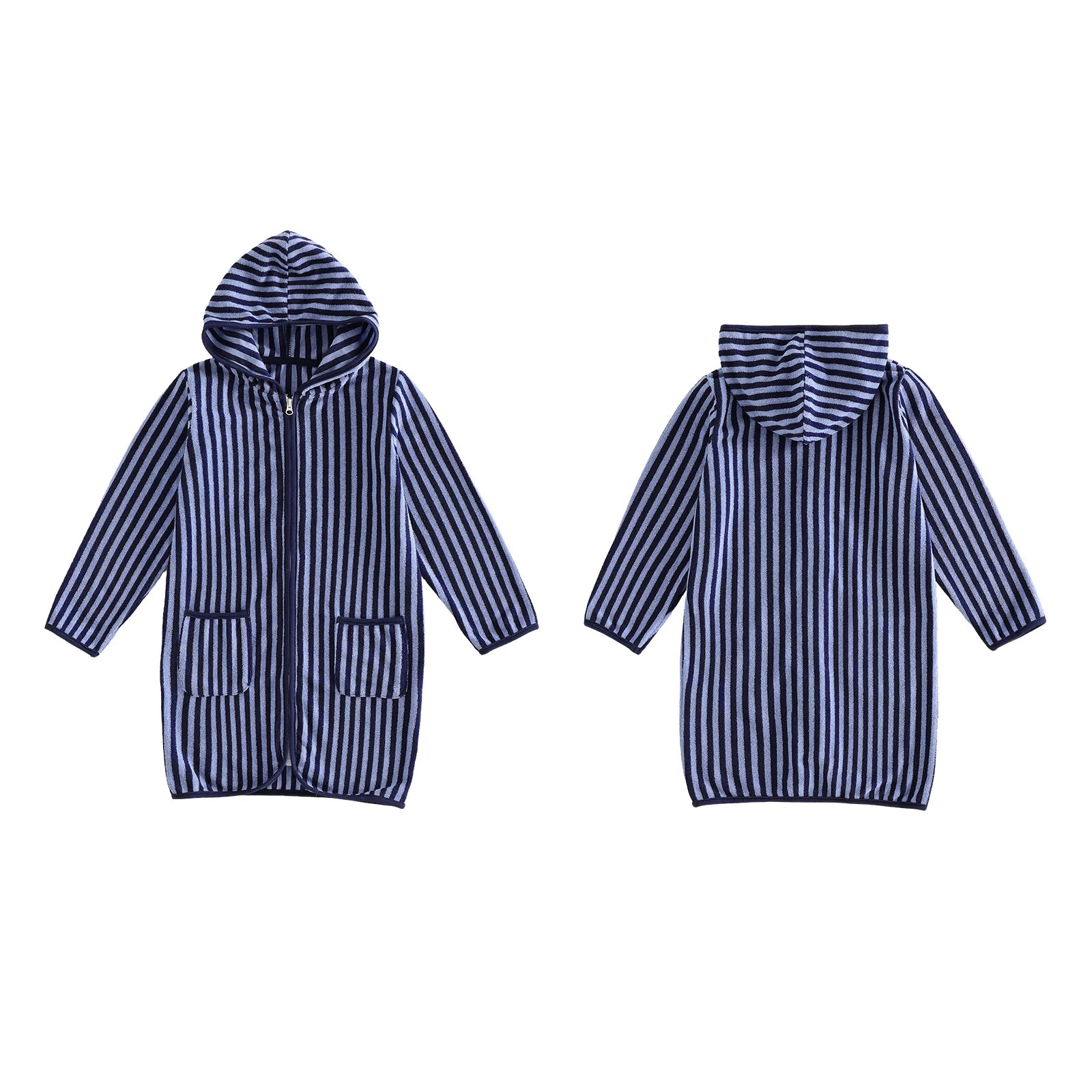 1-6Y Kids Bath Robes Towel Long Sleeve Front Zipper Striped Surf Poncho Swimming Outerwear for Boys Girls Beach Cover-ups