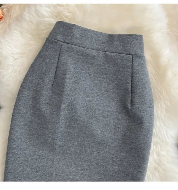 High Waist Midi Skirt Women's OL Profional Slimming Side Slit Wrap A-Line One Step Skirt Autumn Korean Sle Commute
