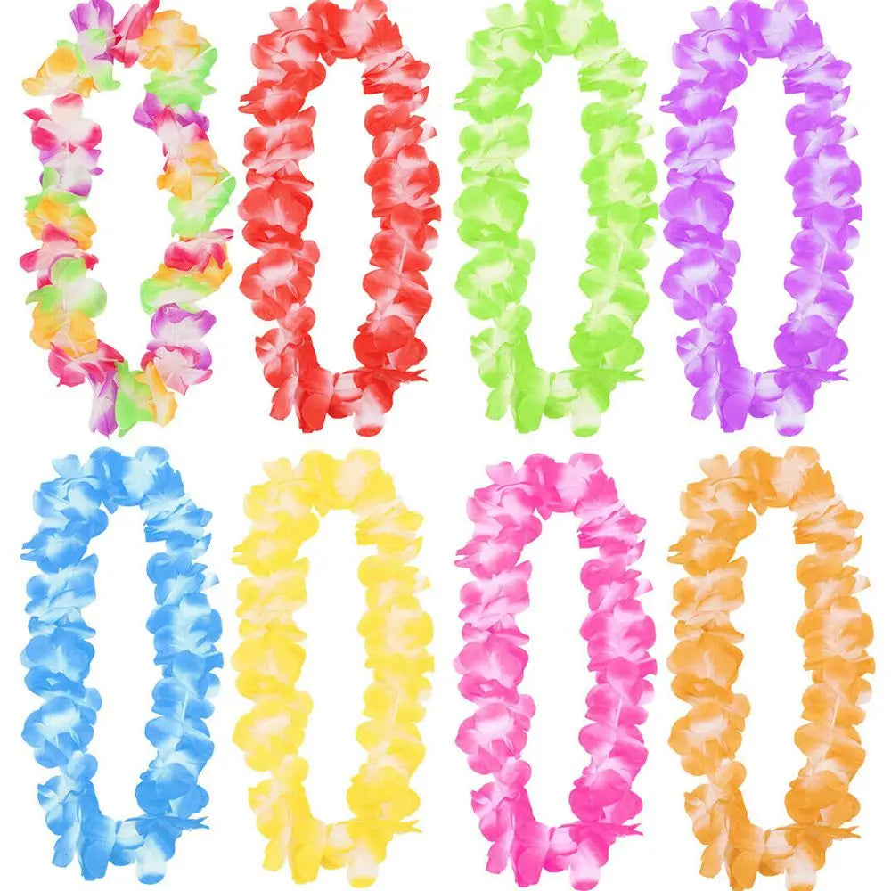 4pcs/set Hawaiian Flower Lei Hula Necklace Garland Headband Wristbands Wedding Decorations Beach Tropical Party Supplies