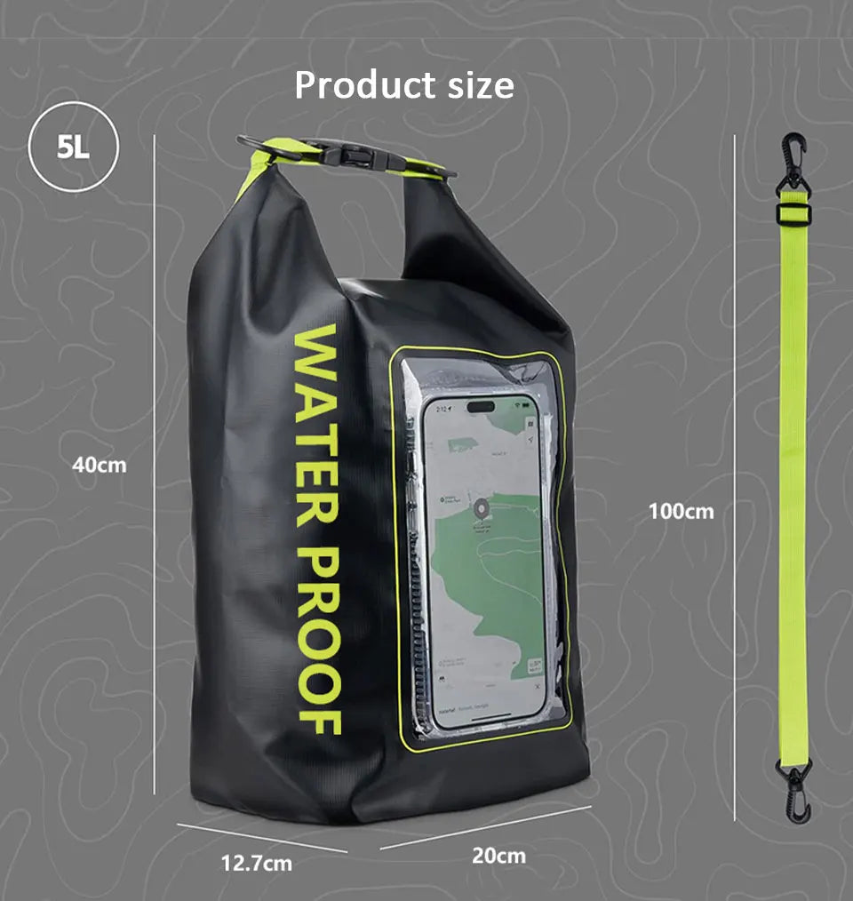 2L/5L Waterproof Dry Bag Touch Screen Swimming Waterproof PVC Bag Rafting Floating Outdoor Sport Bag Surfboard Kayak Storage Bag