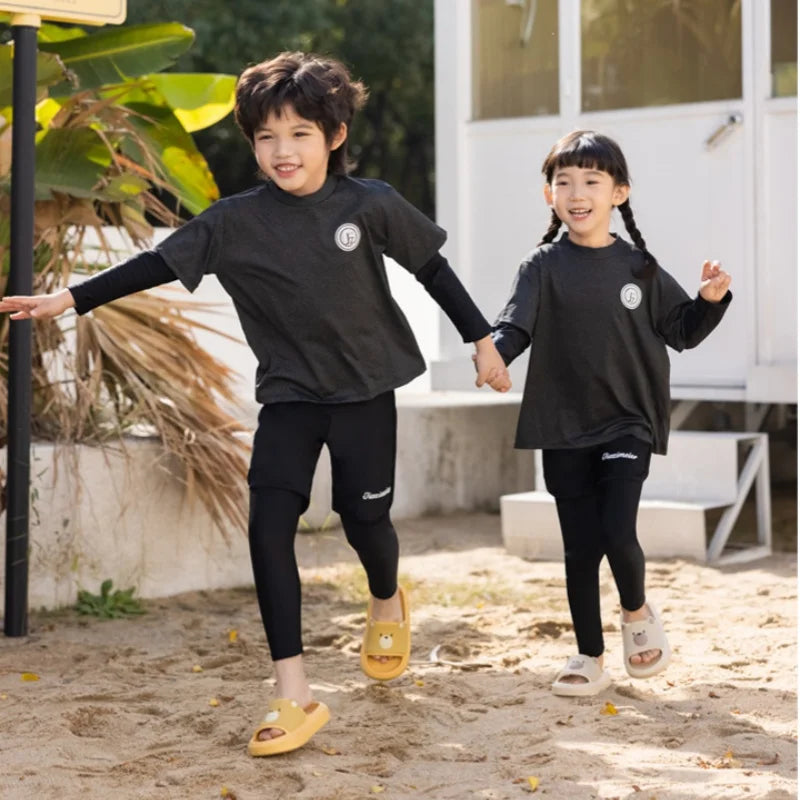 Girls/Boys Rash Guards 3 Pieces/Set Swimsuit Long Sleeve Bathing Suit Shirt+Shorts+Long Pants Sun Protective Beachwear