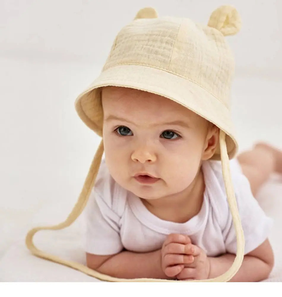 Newborn Boys Girls Bucket Hat Summer Kids Toddler Panama Cap 0 to 12 Months Soft Cotton Baby Sun Hat With Ears Cute Bunny