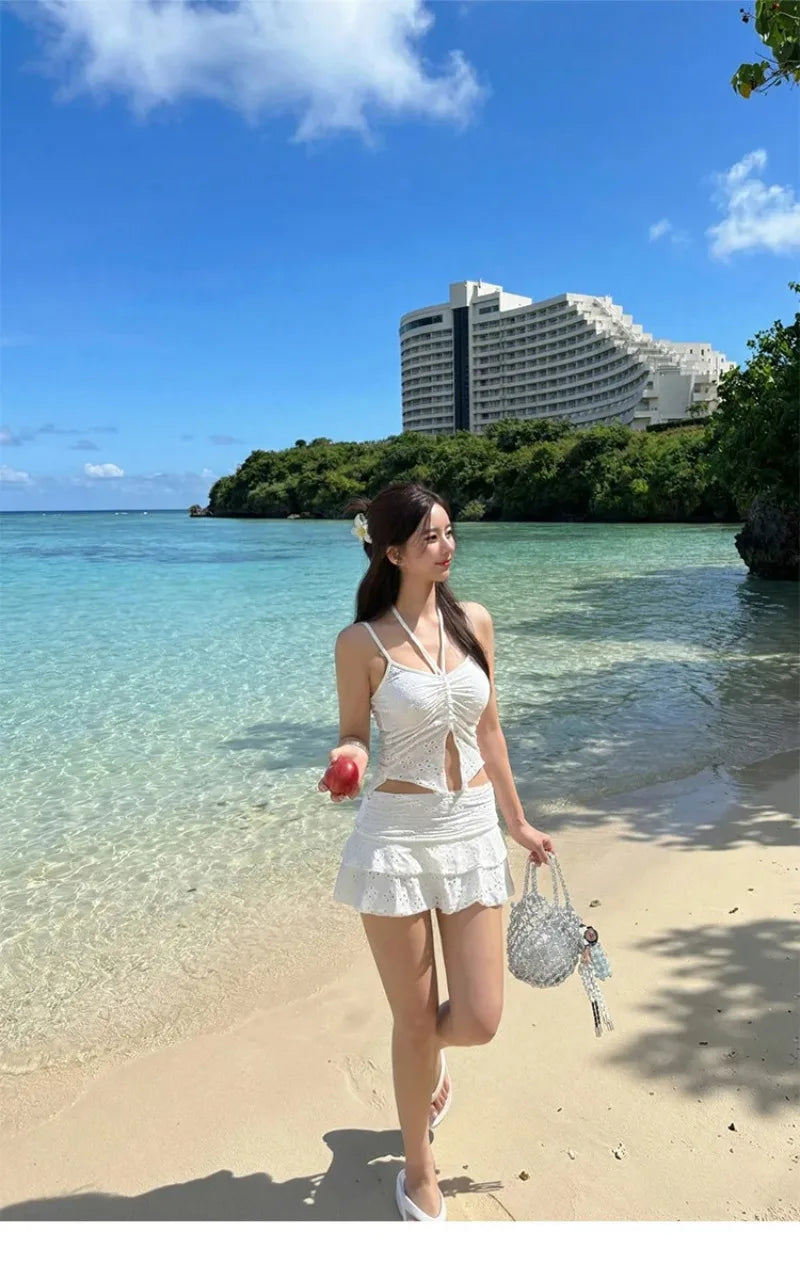 Korean Style Vacation Swimsuit Women's Pure Desire High Waist Small Chest Separate Bikini Fashionable Swimwear Export Quality