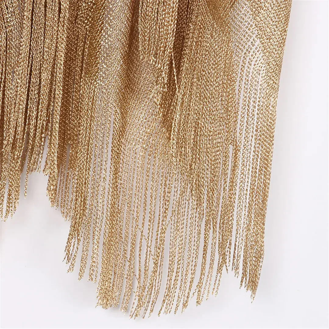 Sexy Fringe Tassel Sheer Knitted Beach Cover Up Dress Shiny Mesh Tunic for Women Swimwear Mesh Cover Lightweight Beach Dress