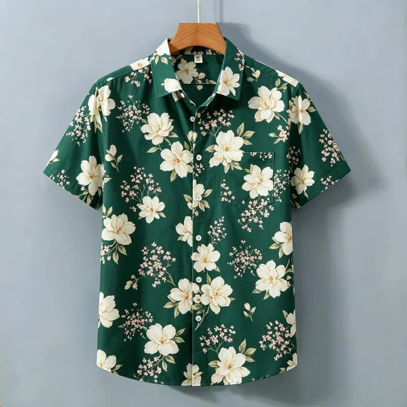 Men's Fresh Floral Vacation shirt, Short Sleeved Shirt With pockets, Suitable For Casual Street Wear In Summer